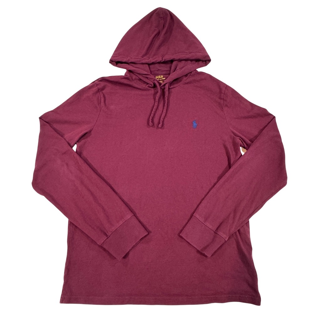 Polo Ralph Lauren Burgundy Long Sleeve Lightweight Hoodie Blue Pony Men's Size M